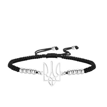 Imagem de Dreamtimes Pulseira com símbolo ucraniano para mulheres, pulseira ucraniana para homens, presentes inspirados em tridente ucraniano, joias de lembrança ucraniana, Medium, Aço inoxidável, Sem Pedra