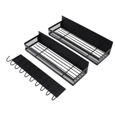 Imagem de GLOGLOW Rack Magnético para Geladeira, Prateleira Ajustável de 2 Pacotes Com Rack de Gancho, Organizador de Espaço Sem Broca para Armazenamento de Cozinha (Preta)