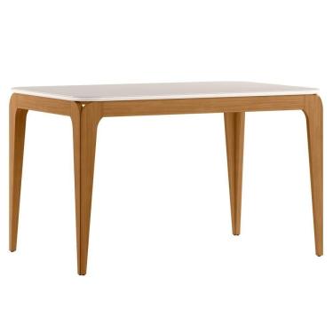 Imagem de Mesa De Jantar Para 4 Lugares 1,20m Tampo Mdf Com Vidro Aurea Ypê/off White - New Ceval