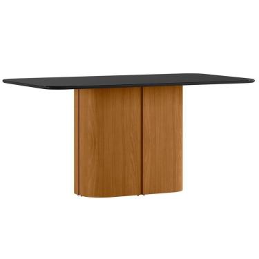 Imagem de Mesa De Jantar Para 6 Lugares 160cm Tampo Mdf Com Vidro Serena Ypê/preto - New Ceval