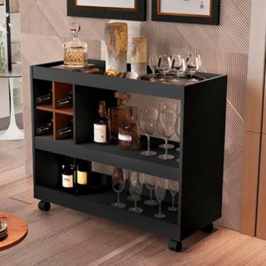 Imagem de Aparador Bar Pérola 90cm com Adega Vertical para 4 Garrafas – Carrinho de Chá/Bebidas com Rodízios – MDP (Prato)