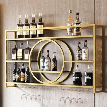 Imagem de HGTRH Rack de vinho montado na parede com suporte de vidro, grande prateleira de bebidas para bar doméstico montada na parede, suporte de exibição de garrafa de vinho de 3 níveis, grande capacidade de