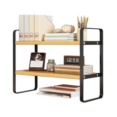 Imagem de Yadlan Prateleira de mesa multiuso de 2 camadas, unidade de armazenamento de estante industrial, suporte de organização de estante de mesa, estante para computador desktop, visor de bancada aberto
