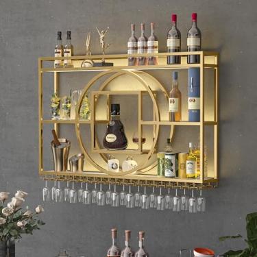 Imagem de HGTRH Prateleira para garrafas de vinho e copos, garrafa de parede com suporte para copos de vinho, suporte de madeira para garrafas de vinho para bares, restaurantes, cozinhas