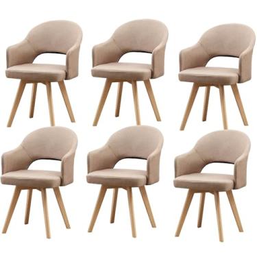 Imagem de HGTRH Cadeiras de jantar giratórias modernas, cadeiras de jantar de meados do século com apoio de braço e pernas de madeira maciça preta para cozinha de escritório em casa F 6 peças