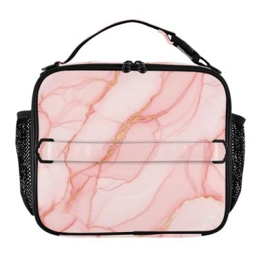 Imagem de Joisal Lancheira elegante em mármore rosa dourado para mulheres, meninas, lancheira masculina e infantil, lancheira para trabalho, bolsa térmica portátil para adultos