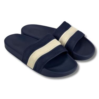 Imagem de Chinelo Slide Masculino Premium – Sandália Anatômica com Tira de Borracha Perfurada Respirável, Solado Antiderrapante e Secagem Rápida – Ideal para Praia, Piscina e Dia a Dia (Preto / Azul) (Azul, BR, Adulto, Numérico, 42)