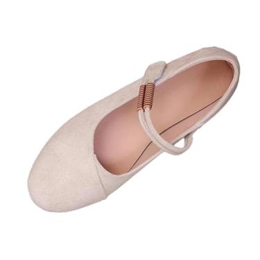 Imagem de Mocassins femininos sem salto estilo francês bico redondo confortável sem cadarço para uso casual, Bege, 35