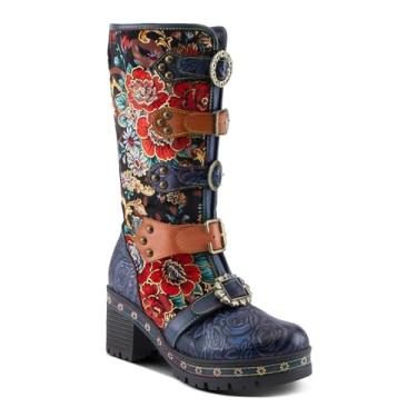 Imagem de Spring Step L'Artiste Brazen Bota feminina cano médio – versátil chique, ousada e elegante, bota confortável no tornozelo, Azul-marinho multi, 9.5-10