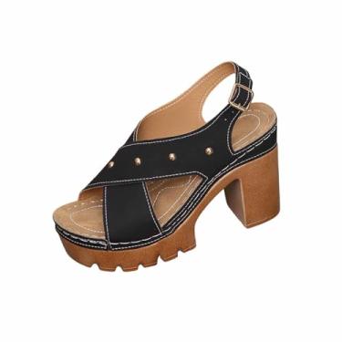 Imagem de Sandálias femininas de salto alto com design de boca de peixe para uso casual de verão e ocasiões especiais, Preto, 36