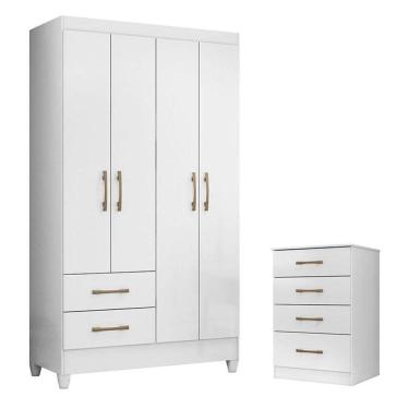 Imagem de Guarda Roupa Solteiro Chile E Cômoda Ms913 Branco Brilho - Moval