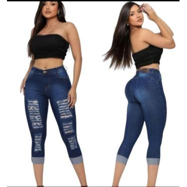 Imagem de Calça Jeans Feminina Capri Rasgada Com Lycra - LH MODAS, 46