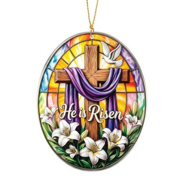 Imagem de Decoração de Páscoa, enfeites de cesta de Páscoa, ornamento de cruz com estilo vitral, decoração de casa cristã, presente de Páscoa inspirado na fé, lembrança inspiradora para família, amigos, igreja