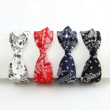 Imagem de Acessórios de cabelo para mulheres, 4 peças de faixas atadas para cabelo feminino, bandanas de tecido paisley, bandanas decorativas largas para mulheres, para uso diário, ioga, esporte, festa