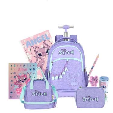 Imagem de Kit Mochila Stitch Rodinhas Lancheira E Estojo Box Matelassê - Luxcel,