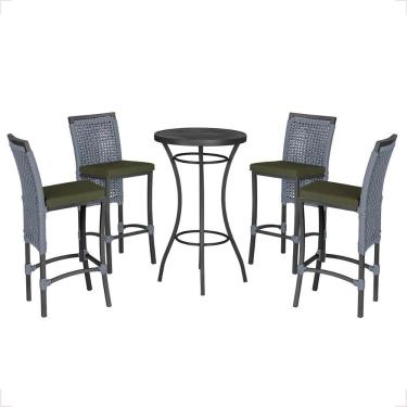 Imagem de Mesa Bistro E 4 Banquetas Roma Preta Corda Náutica 13 Prata