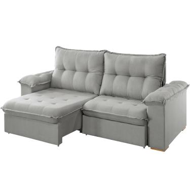 Imagem de Sofá Retrátil Reclinável Muriaé 2,30m Linho Cinza Claro