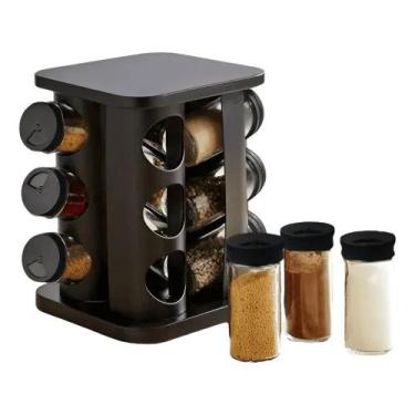 Imagem de Porta Temperos Giratório Preto Em Casa Tem com 12 Potes Vidr - Congrat