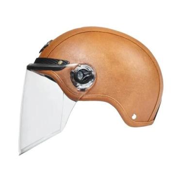 Imagem de Capacete De Couro Vintage Para Motociclistas Masculinos Com Viseira Ha