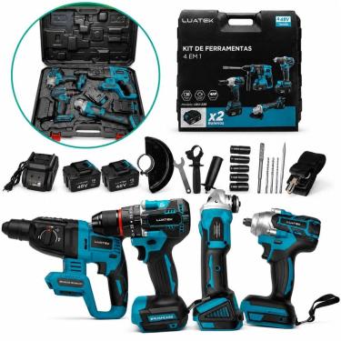 Imagem de Furadeira Parafusadeira Esmerilhadeira 48V Kit Profissional 4 em 1 800W Torque 380Nm Bateria Litio 4.0Ah com Acessórios Completo