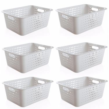 Imagem de 6 Caixas Organizadoras Grande Organize Cesto Plástico 14,5 Litros Branco