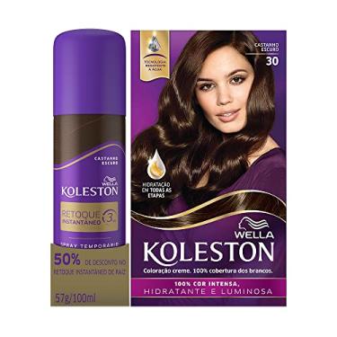 Imagem de Kit Koleston Tinta de Cabelo Castanho Escuro 30 e Retoque Instantâneo Spray Castanho Escuro 100ml, Conjunto de 2 peças