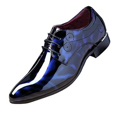 Imagem de Sapato masculino fashion para negócios, bico fino, floral, couro envernizado, cadarço, Oxford, preto, marrom, vermelho, cinza, Azul, 10.5