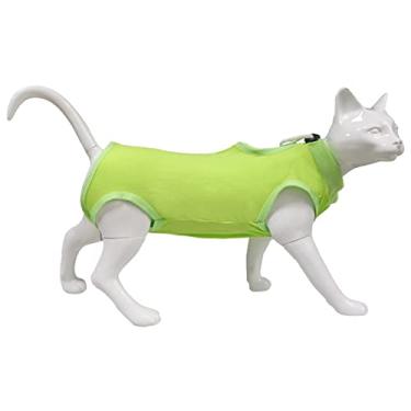 Imagem de 5 peças de terno de recuperação ajustável para gatos castrados e desmames, camisa cirúrgica pós-operatória para gatos machos e mulheres, E-collar substituto, verde, G (BUST38 cm)