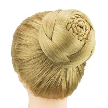 Imagem de IMISSU Cobertura de cabelo chignon trançado dançarina rosquinha peruca de cabelo scrunchie coque para mulheres (M4 Loira Cinza)
