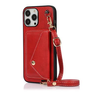 Imagem de Carteira porta-cartão de crédito para iPhone 11 12 13 Pro Max 7 8 Cordão de Corrente Corda Capa Cruzada, Vermelho, Para iPhone 8 Plus