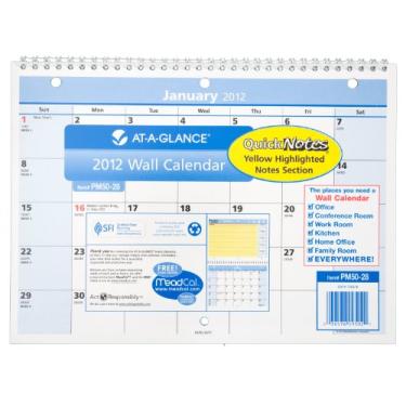 Imagem de AT-A-GLANCE Calendário de mesa/parede reciclado QuickNotes, parede média, azul/amarelo, 2012 (PM50-28)