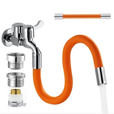 Imagem de Mangueira de extensão de torneira cozinha banheiro rotação de 360° torneira dobrável lavatório torneira economizadora de água filtro de respingos de pia flexível, laranja, 20cm