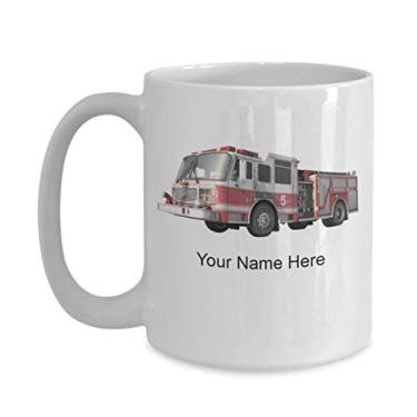 Imagem de Caneca de caminhão de bombeiro personalizada – Caneca de café para amantes de bombeiros – Caneca de caminhão de bombeiro personalizada – Caneca de café de 425 g