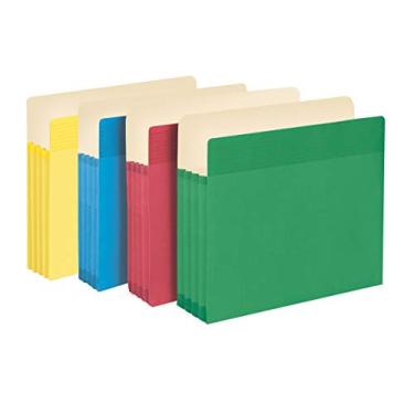 Imagem de Smead Bolso de arquivo fácil de segurar, aba de corte reto, expansão de 8,8 cm, tamanho carta, cores sortidas, 4 por pacote (73894)