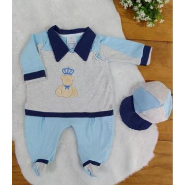Imagem de Macacão Longo Para Bebê Príncipe Cinza Com Azul 02 Peças - Happy Baby