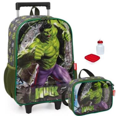 Imagem de Kit Mochila Mochilete Infantil Hulk Vingadores Verde Escolar Tam G Com