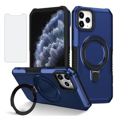Imagem de Dibosom Capa de celular para iPhone 11 Pro 5.8 com protetor de tela de vidro temperado, anel de metal TPU, proteção celular fina e fina para celular para iPhone11pro iPhone11 i XI 11s 11pro azul