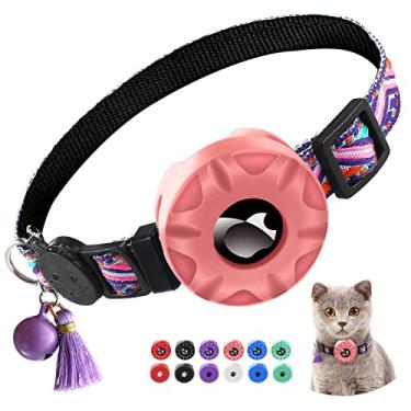 Imagem de yiliuoer Coleira Airtag para gatos, coleira Apple Air Tag para gatos com suporte de silicone para etiqueta de ar, coleiras leves para gatos para meninas, meninos, gatinhos e filhotes (rosa)