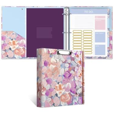 Imagem de Fichário de 3 anéis, fichário redondo de 5 cm com prancheta, abas divisórias, mangas de bolsa com zíper de PVC e planejadores de listas de tarefas, fichário decorativo para mulheres, homens, escola,