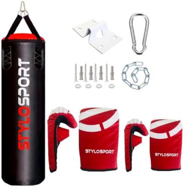 Imagem de SACO DE PANCADA 120CM + 2 LUVAS DE TREINO BATE SACO + SUPORTE (1 ADULTO VM. 1 INFANTIL VM.)