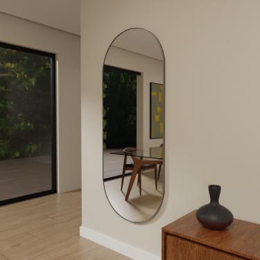 Imagem de Espelho Orgânico 115cm X 55cm E07 Moldura Couro Café Luxo Lan