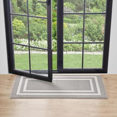 Imagem de Nautica Tapete de corredor tufado | Design de borda dupla | Decoração moderna para casa | Antiderrapante | Lavável na máquina | Tapete para entrada e corredor | Mede 66 x 114 cm | Cinza claro e branco