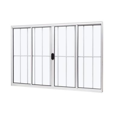 Imagem de Janela de Aluminio de Correr Central 100x150cm 4 Folhas com Grade e Vi