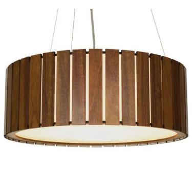 Imagem de Lustre Pendente redondo de madeira Imbuia - My Lamp Store