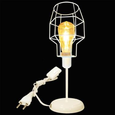 Imagem de Luminária Mesa Abajur Clássico Aramado Granada Branco P/LED - CM GLASS