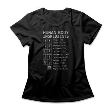 Imagem de Camiseta Feminina Human Body Ingredients - Studio Geek, 2P, Preto