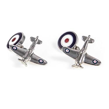 Imagem de MRCUFF Avião avião Spitfire Jet Fighter bomber piloto par abotoaduras apresentação caixa de presente e pano de polimento