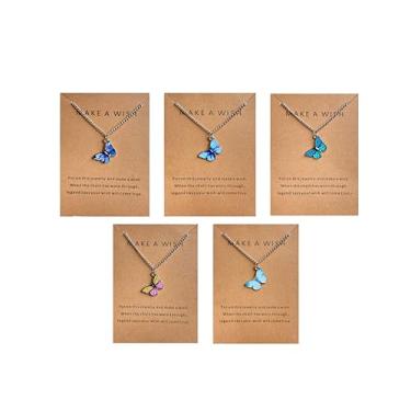 Imagem de COLORFUL BLING Conjunto de colar com pingente de borboleta fofo de 5 a 9 peças para mulheres adolescentes meninas colar de borboleta acrílico com cartão de mensagem amizade joia BFF, Acrílico,