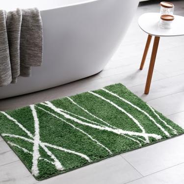 Imagem de Tititex Tapete de banheiro de linha curva branca verde-oliva de luxo, tapetes de banheiro de microfibra extra macios e absorventes, tapete de banho felpudo de pelúcia antiderrapante, tapetes de banho para piso de banheiro, banheira e chuveiro
