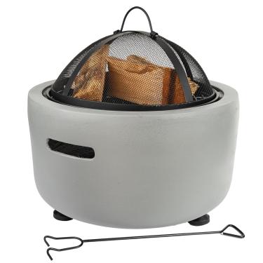 Imagem de Barton Lareira redonda de carvão de concreto de 45,7 cm, óxido de magnésio com tela de faísca, pôquer de lareira, grelha e churrasqueira